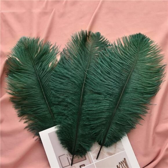 Ballinger Blackish Green Ostrich Feathers Bulk- 24pcs 10-12inch for Wedding - Picture 5 of 7